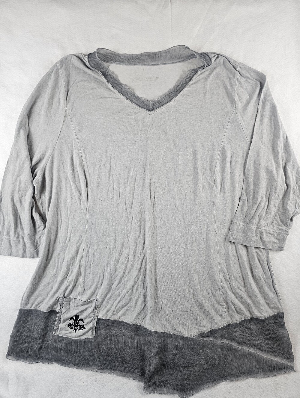 Soft Surroundings Grey Tunic V-neck Top Blouse 3X Fleur-de-lis Comfort